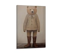 GUTAITER The Standing Brown Bear Is Dressed Like A Human Posters Retro Aesthetic Inspiring Wall Art Canvas Prints for Classroom Ofiice12x18inch(30x45cm) Frame-style-1