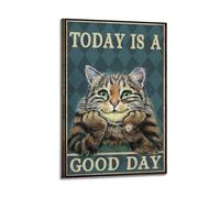 GUTAITER Today Is A Good Day-Tabby Cat Vintage Motivational Poster Attractive Retro Wall Art Canvas Prints for Room Aesthetic 24x36inch(60x90cm) Frame-style