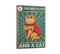 GUTAITER What You Need Is Love-Ginger Cat Vintage Motivational Poster Attractive Retro Wall Art Canvas Prints for Room Aesthetic 12x18inch(30x45cm) Frame-style