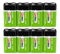 GutAlkaLi 8 x 9V Battery for Smoke Detectors, Fire Detectors, Microphone 6lr61 6F22 PP3 MN1604