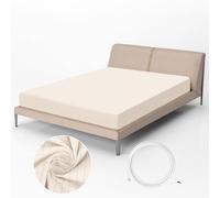 GUTANUSS Fitted Grounding Bed Sheet with UK Plug King Size Earthing Sheets 10% Silver Fiber & 90% Cotton for Improving Sleep Better Working and Help with Anxiety Beige 150x200+35cm