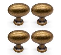 Gutapo 4 Pack Oval Solid Antique Brass Cabinet Knobs, 1-3/8 inch(35mm) Zinc Alloy Vintage Egg Knob Pulls for Cabinets Dresser Drawers