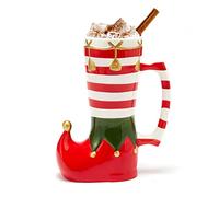 GUTE Christmas Elf Boot Mug Large Ceramic Christmas Mug for Coffee, Cocoa, Wine, Eggnog and More - Elfs Candy Cane Stocking Sock for Holiday and Seasonal Gift - 7.8" High, 6" Wide, 17 oz Capacity