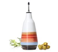 GUTE Cruet Ceramic Olive Oil Dispenser Bottle - Perfect Home Decor Gift - 400ml Vinegar Cruet Bottle with Pourers - Multicolored Olive Carafe for Kitchen - Vinegar and Oil 9" H 3" W