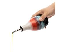 GUTE Cruet Ceramic Olive Oil Dispenser Bottle - Pottery Oil and Vinegar - 400ml Vinegar Cruet Bottle with Pourer and Stopper - Olive Oil Carafe for Kitchen Vinegar and Oil 6" H 3" W (Multicolored)