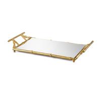 GUTE Gold Mirrored Rectangular Tray, Single Piece, 19.69 x 10.24 x 2.56 Inch Aluminum Bamboo Frame Glass Base Handles Decorative Organizer, Coffee Table Countertop Entryway Home Decor Display