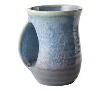 Gute Hand Warmer Mug, Ceramic and Hand Painted - Contoured Pocket will Hold Warmth From The Heat Of Your Drink To Keep Your Fingers Warm, Comfy Handwarmer (Lagoon Blue) (Left hand)