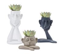 GUTE Human Face Shaped Succulent & Flower Planter Pots - Set of 3- Figurines for Garden - Indoor Outdoor Decorative Garden Figurines, Drainage Holes for Plants Artistic - White, Khaki, Grey