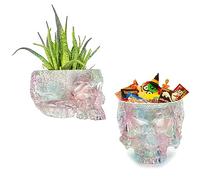 GUTE Skull Plant Planter Pot 6" Deep Polyresin Skulls Pot for Succulents, Indoor Plants & Flowers - Bowl & Serving Bowl, Modern, Skeleton Home Decor Iridescent