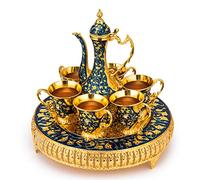 Gute Vintage Extra Large Turkish Coffee & Tea Pot Set for 6 by with Large Crystal Tray & Teapot Gold with Swarovski Style Crystals (Blue) 480ml - 6 Vintage Moroccan Tea Glasses 230ml Teacups Gold