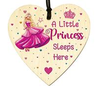 GuteGifts A Little Princess Sleeps Here Wooden Heart Plaque Hanging Sign Gifts for Baby Girls Sweet Daughter Hot Pink Crown Design Fairytale Home Decor