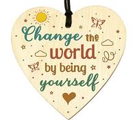 GuteGifts Change the world by being yourself-Handmade Motivational Plaques Birthday Gift Wooden Hanging Heart Sign Sunshine Inspirational Presents for Women Friends,Daughter,Son Butterfly Home Decor