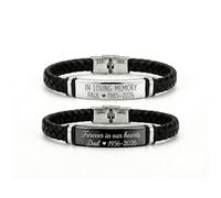 GuteGifts Custom Engraved Memorial Men's Bracelet - Personalised PU Leather Wristband - In Loving Memory Keepsake Jewellery - Bereavement Gift for Loss of Mum Dad Grandad Nanny