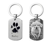 GuteGifts Custom Pet Paw Print Keyring | Personalised Memorial Keyring with Actual Paw Photo & Name | Stainless Steel Keyring for Pets Lover | Dog Cat Keepsake Gift