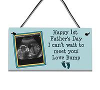 GuteGifts Happy 1st Father's Day I can?t wait to meet you! Love Bump- Personalised Plaque with Baby Scan Photo First for Men New Dad from Bump Custom Home Decoration Wall Hangings Sign