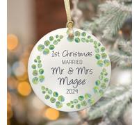 GuteGifts Personalised 1st First Christmas Married As Mr & Mrs Bauble Gift Couples Wife Husband 2021 Ceramic Bauble Ornaments Xmas Tree Decor Hanging Sign Keepsake, White