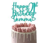 GuteGifts Personalised Any Age Name Happy Birthday Cake Topper Customized with Love Hearts Party Cake Decoration 13th 16th 18th 21st 30th 40th 50th 60th (Turquoise green)