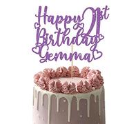 GuteGifts Personalised Any Age Name Happy Birthday Cake Topper Customized with Love Hearts Party Cake Decoration 13th 16th 18th 21st 30th 40th 50th 60th (Lilac)