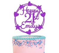 GuteGifts Personalised Birthday Cake Topper | Circle Design Custom with Hearts Stars Party Decoration Any Name Any Age | Multicolour Glitter 13th 16th 18th 21st 30th 40th 50th 60th (Purple)