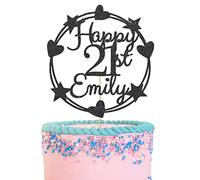 GuteGifts Personalised Birthday Cake Topper | Circle Design Custom with Hearts Stars Party Decoration Any Name Any Age | Multicolour Glitter 13th 16th 18th 21st 30th 40th 50th 60th (Black)