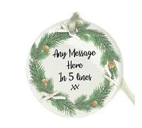GuteGifts Personalised Christmas Ceramic Bauble Customize with Any Message Gift for Mum,Dad,Grandma,Grandad,Friends,Auntie,Uncle, Xmas Tree Ornaments Decor 2021 Hanging Sign Keepsake, White