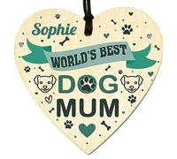 GuteGifts Personalised Dog Mum Plaque for Women Dog Pets Animal Lover - World's Best Dog Mum Wooden Heart Sign Hanging Decoration Keepsake