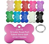 GuteGifts Personalised Engraved Bone Shape Dog Tag ID Custom Name Tags for Pets Collar Solid Stainless Steel Available in 10 Colours Hand Finished UK, Blue,Green,Gold,Pink,Silver,Black,Red,Purple