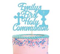 GuteGifts Personalised First Holy Communion Cake Topper - Grail Cross Christening Baptism Confirmation 1st Communion Party Decor Multicolour Glitter Hand Finished in UK (Ocean blue)