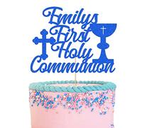 GuteGifts Personalised First Holy Communion Cake Topper - Grail Cross Christening Baptism Confirmation 1st Communion Party Decor Multicolour Glitter Hand Finished in UK (Royal blue)
