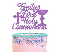 GuteGifts Personalised First Holy Communion Cake Topper - Grail Cross Christening Baptism Confirmation 1st Communion Party Decor Multicolour Glitter Hand Finished in UK (Lilac)