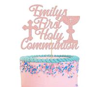 GuteGifts Personalised First Holy Communion Cake Topper - Grail Cross Christening Baptism Confirmation 1st Communion Party Decor Multicolour Glitter Hand Finished in UK (Rose gold)