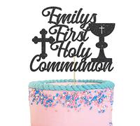 GuteGifts Personalised First Holy Communion Cake Topper - Grail Cross Christening Baptism Confirmation 1st Communion Party Decor Multicolour Glitter Hand Finished in UK (Black)