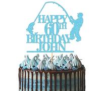 GuteGifts Personalised Fishing Cake Topper | Custom with Any Name Any Age Celebration Fisherman Happy Birthday Party Decoration for Him Men Dad | Fishing Lover 21st 30th 40th 50th 60th (Ocean blue)