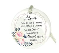 GuteGifts Personalised Floral Memorial Gift Ceramic Bauble Custom with Any Name Mum Grandma Nanny Bereavement Ornaments Plaque Christmas Tree Decor - Your life was a blessing memory treasure, White