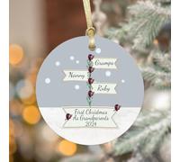 GuteGifts Personalised Flral Signpost Design First Christmas As Grandparents 2022 Ceramic Bauble Gifts Grandchild New Baby Newborn Xmas Tree Ornaments Decor Hanging Sign Santa Keepsake, White
