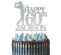 GuteGifts Personalised Golfer Cake Topper | Custom with Any Name Any Age Golf Theme Happy Birthday Party Decoration for Him Men Dad Grandad Golfing 21st 30th 40th 50th 60th (Silver)
