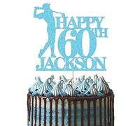 GuteGifts Personalised Golfer Cake Topper | Custom with Any Name Any Age Golf Theme Happy Birthday Party Decoration for Him Men Dad Grandad Golfing 21st 30th 40th 50th 60th (Ocean blue)