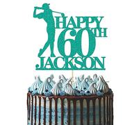 GuteGifts Personalised Golfer Cake Topper | Custom with Any Name Any Age Golf Theme Happy Birthday Party Decoration for Him Men Dad Grandad Golfing 21st 30th 40th 50th 60th (Turquoise green)