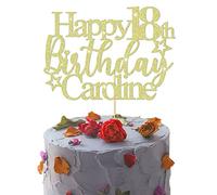 GuteGifts Personalised Happy Birthday Cake Topper | Custom Party Decoration with Any Name Age | Multicolour Glitter Cake Topper 13th 16th 18th 21st 30th 50th 60th 80th Handmade in UK (Gold)