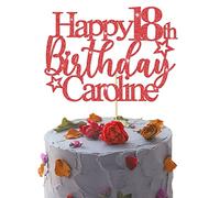 GuteGifts Personalised Happy Birthday Cake Topper | Custom Party Decoration with Any Name Age | Multicolour Glitter Cake Topper 13th 16th 18th 21st 30th 50th 60th 80th Handmade in UK (Red)