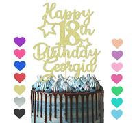 GuteGifts Personalised Happy Birthday Cake Topper | Custom Party Decoration with Any Name Age | Multicolour Glitter Cake Topper 13th 16th 18th 21st 30th 50th 60th 80th Handmade in UK (Gold)