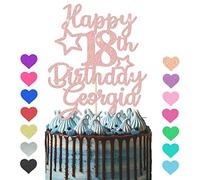 GuteGifts Personalised Happy Birthday Cake Topper | Custom Party Decoration with Any Name Age | Multicolour Glitter Cake Topper 13th 16th 18th 21st 30th 50th 60th 80th Handmade in UK (Rose gold)