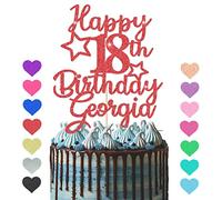 GuteGifts Personalised Happy Birthday Cake Topper | Custom Party Decoration with Any Name Age | Multicolour Glitter Cake Topper 13th 16th 18th 21st 30th 50th 60th 80th Handmade in UK (Red)