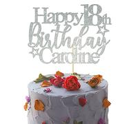 GuteGifts Personalised Happy Birthday Cake Topper | Custom Party Decoration with Any Name Age | Multicolour Glitter Cake Topper 13th 16th 18th 21st 30th 50th 60th 80th Handmade in UK (Silver)