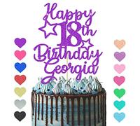 GuteGifts Personalised Happy Birthday Cake Topper | Custom Party Decoration with Any Name Age | Multicolour Glitter Cake Topper 13th 16th 18th 21st 30th 50th 60th 80th Handmade in UK (Purple)