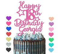 GuteGifts Personalised Happy Birthday Cake Topper | Custom Party Decoration with Any Name Age | Multicolour Glitter Cake Topper 13th 16th 18th 21st 30th 50th 60th 80th Handmade in UK (Hot pink)