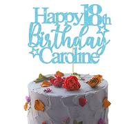 GuteGifts Personalised Happy Birthday Cake Topper | Custom Party Decoration with Any Name Age | Multicolour Glitter Cake Topper 13th 16th 18th 21st 30th 50th 60th 80th Handmade in UK (Ocean blue)