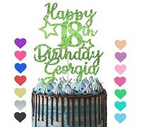 GuteGifts Personalised Happy Birthday Cake Topper | Custom Party Decoration with Any Name Age | Multicolour Glitter Cake Topper 13th 16th 18th 21st 30th 50th 60th 80th Handmade in UK (Green)