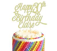 GuteGifts Personalised Happy Birthday Cake Topper | Custom Party Decoration with Any Name Any Age | Multicolour Glitter Cake Topper 13th 16th 18th 21st 30th 50th 60th 80th Handmade in UK (Gold)