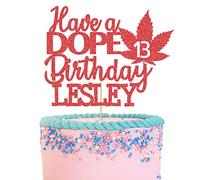 GuteGifts Personalised Have a Dope Birthday Cake Topper Pot Leaf Green Weed Leaf Theme Birthday Party Decoration for Baby Shower Wedding Custom with Any Name & Age Glitter Card (Red)